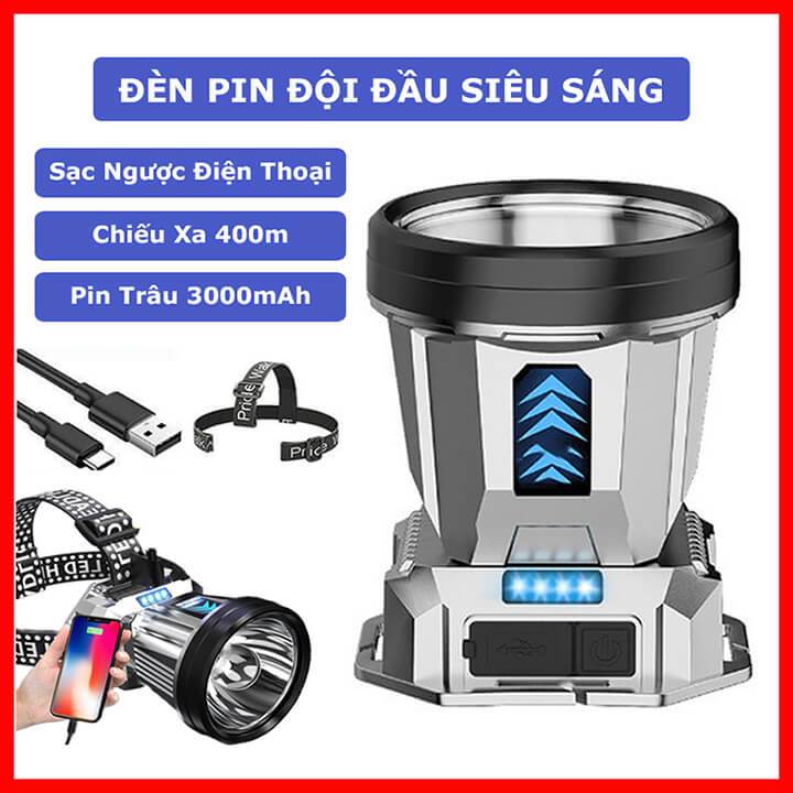 Đèn pin đội đầu T998 siêu sáng chống nước 2 pin trâu