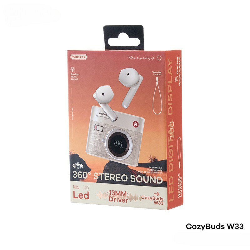 Tai nghe bluetooth REMAX Cozybuds W33 tai nghe mẫu PRO3 kèm màn hình hiển thị pin trên dock siêu đẹp [BH 1 Năm]