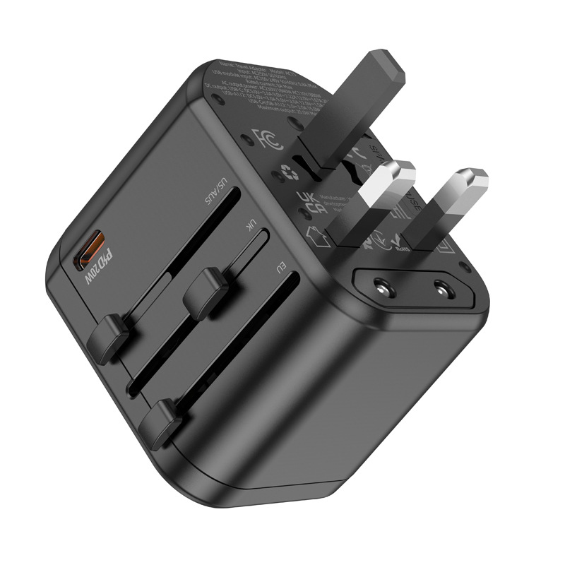 Cóc sạc nhanh 20w, ổ cắm điện du lịch HOCO AC15 Walker (1 cổng type-c, 2 cổng usb) EU / US / UK / AU chính hãng [BH 1 năm]
