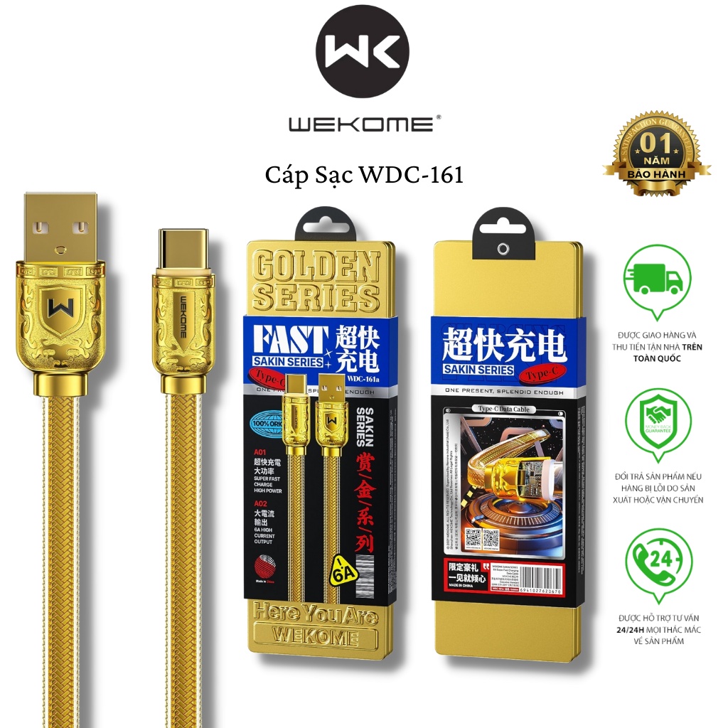 Cáp sạc nhanh 6A micro Wekome WDC-161m samsung micro hộp sắt xịn chính hãng [BH 1 năm]