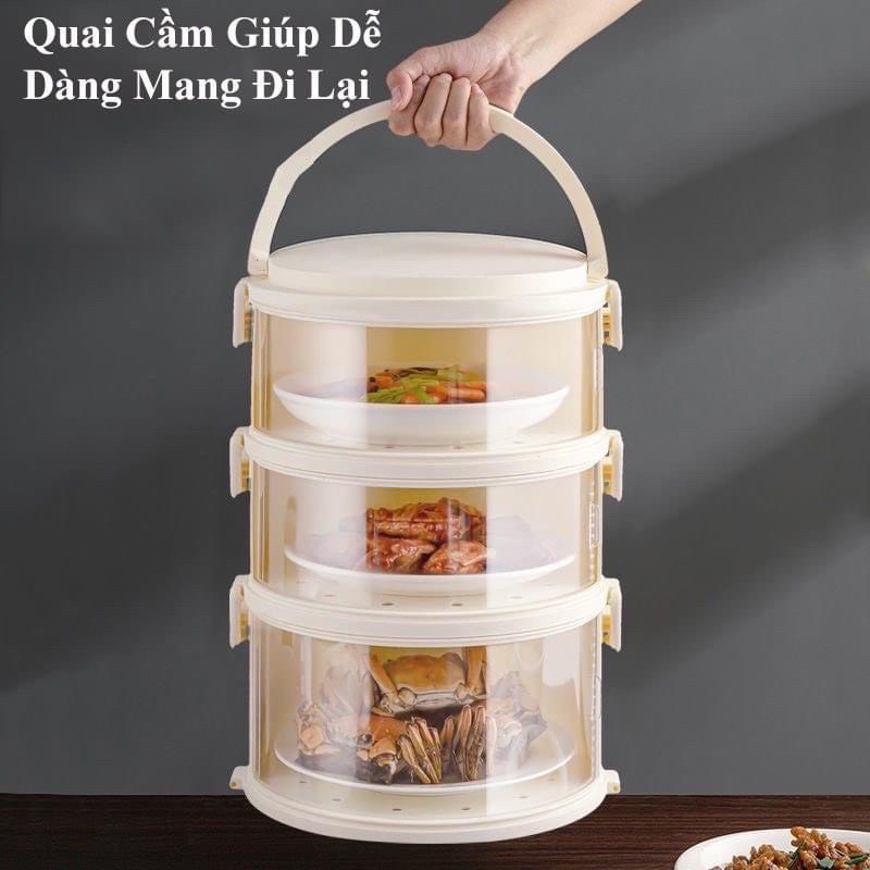 Lồng bàn 5 tầng cao cấp có quai xách giữ nhiệt màu trắng tiện lợi vệ sinh [BH: NONE]