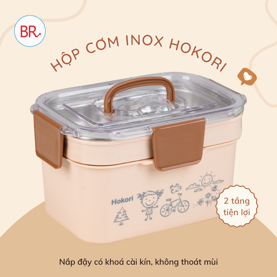 Hộp đựng cơm giữ nhiệt 2 tầng HKR-6566 có quai xách tiện lợi D20xR14.5xC12 (cm) [BH: NONE]