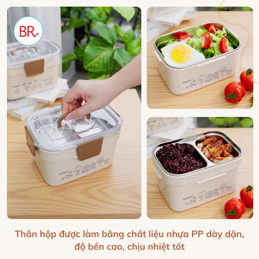 Hộp đựng cơm giữ nhiệt 2 tầng HKR-6566 có quai xách tiện lợi D20xR14.5xC12 (cm) [BH: NONE]