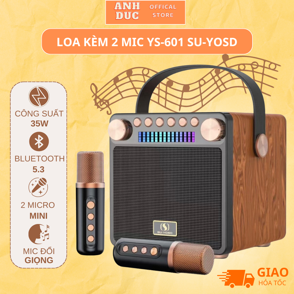 Loa bluetooth karaoke YOSD YS-601 kèm 2 micro không dây siêu đẹp cực hay xách tay chính hãng [BH 6 tháng]