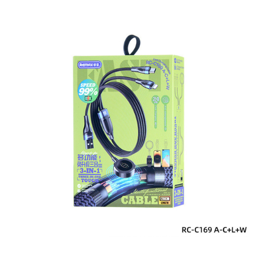 Cáp sạc nhanh 3 đầu đa năng Remax RC-C169 USB to Type-C + IP + Apple Watch 1.2M chính hãng [BH 1 NĂM]