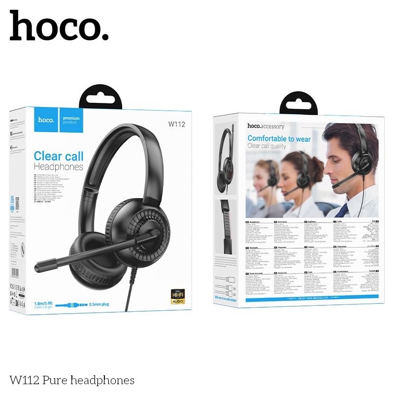 Tai nghe có dây 3.5 Headphone HOCO W112 mẫu tai nghe chụp tai có mic siêu đẹp [BH 1 Năm]