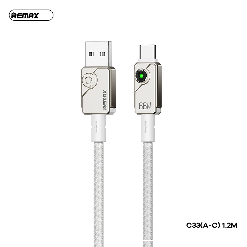 Cáp sạc nhanh 66W Remax C33 cáp USB ra Type C dài 1m2 có đèn báo sạc chính hãng [BH 1 Năm]