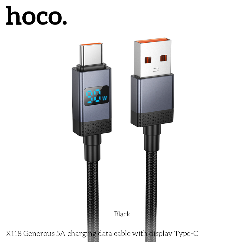 Cáp sạc nhanh 5A HOCO X118 cáp USB ra Type C kèm đèn LCD báo sạc dài 1m2 chính hãng