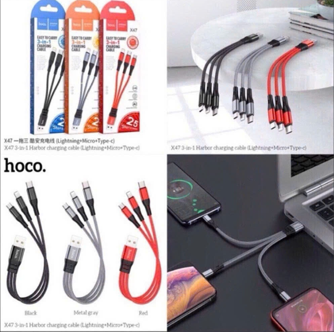Cáp ngắn HOCO X47 cáp 3 đầu Micro Type C Iphone dài 25cm siêu tiện lợi