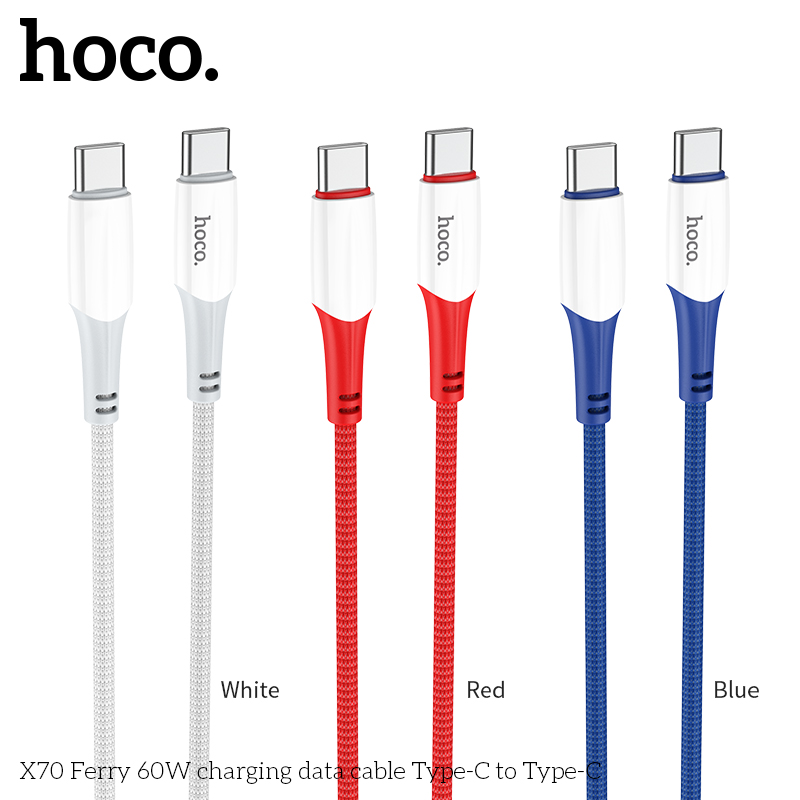Cáp sạc dây dù Hoco X70 (c-c) 2 đầu Type-C ra Type-C 60W chính hãng [BH 1 NĂM]