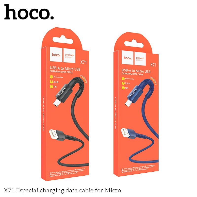 CÁP SẠC NHANH DÂY DÙ HOCO X71 SAMSUNG USB RA MICRO 2.4A DÀI 1M CHỐNG ĐỨT GÃY CHÍNH HÃNG [BH 1 NĂM]