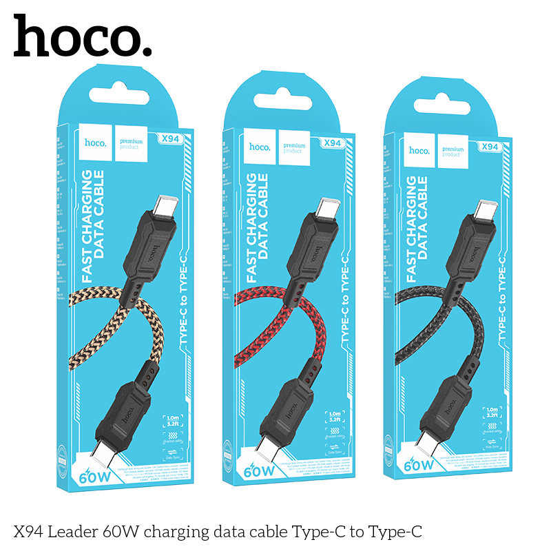 Cáp sạc nhanh 60w hoco x94 2 đầu type C (c-c) dây dù chính hãng [BH 1 Năm]