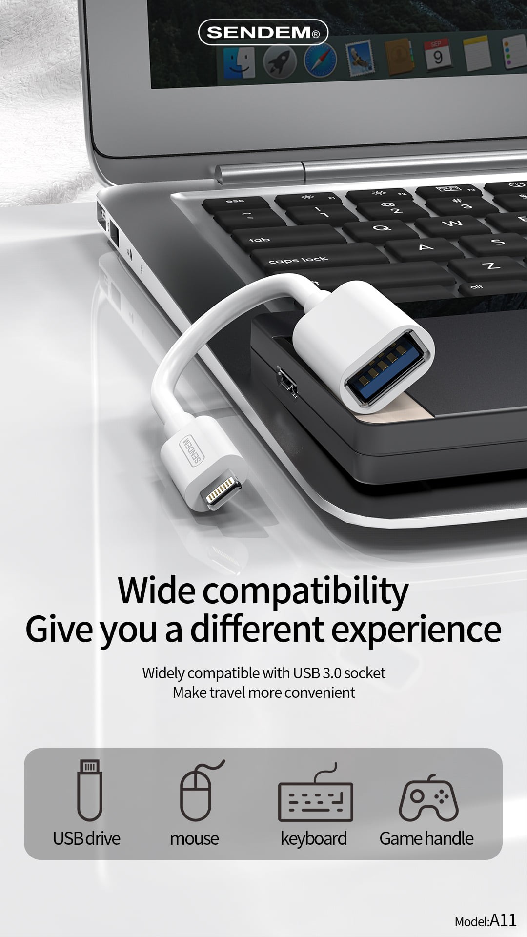 Cáp chuyển OTG Sendem A11 chân iPhone Lightning ra USB chính hãng [BH 3 tháng] / pktn sale