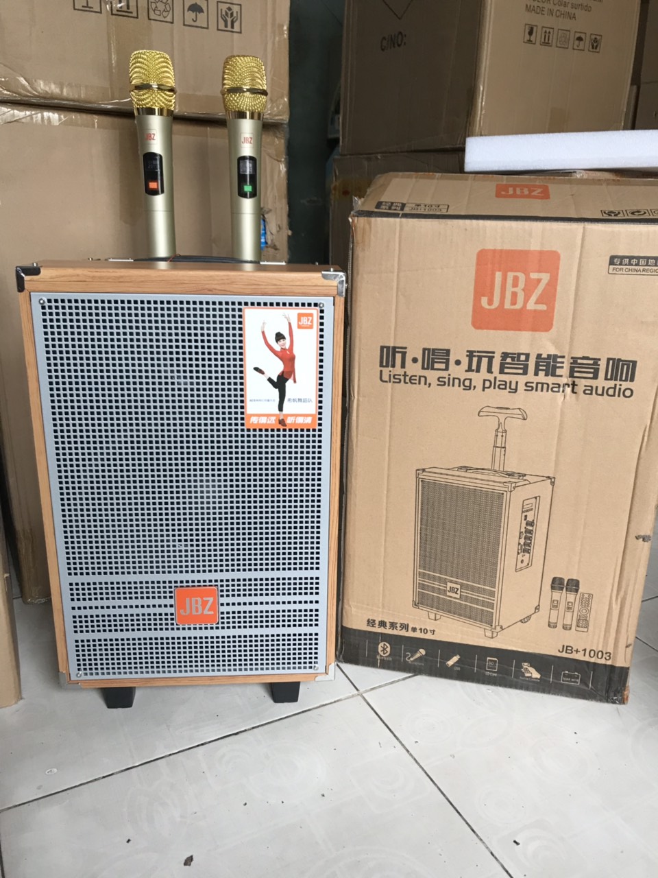 Loa kéo di động JBZ 1003 bass 2.5 tấc, Thùng gỗ 2 micro karaoke không dây [BH: 6 tháng]