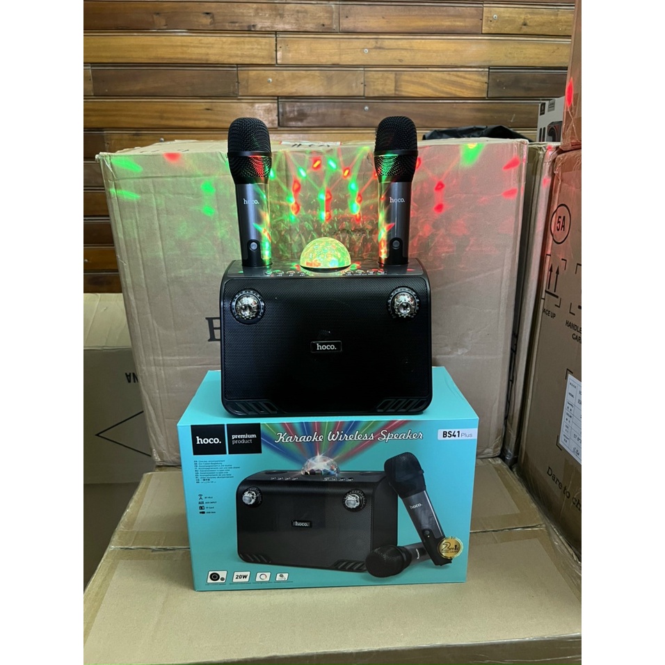 Loa bluetooth kèm 2 mic Karaoke có đèn Hoco BS41 Plus chính hãng [BH 1 năm]