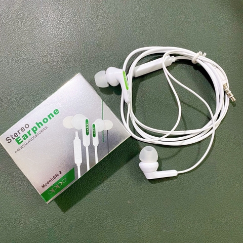 Tai nghe có dây Oppo EAR-2 fullbox Có nút cao su, hộp chữ nhật trắng xanh [BH: 1 THÁNG]