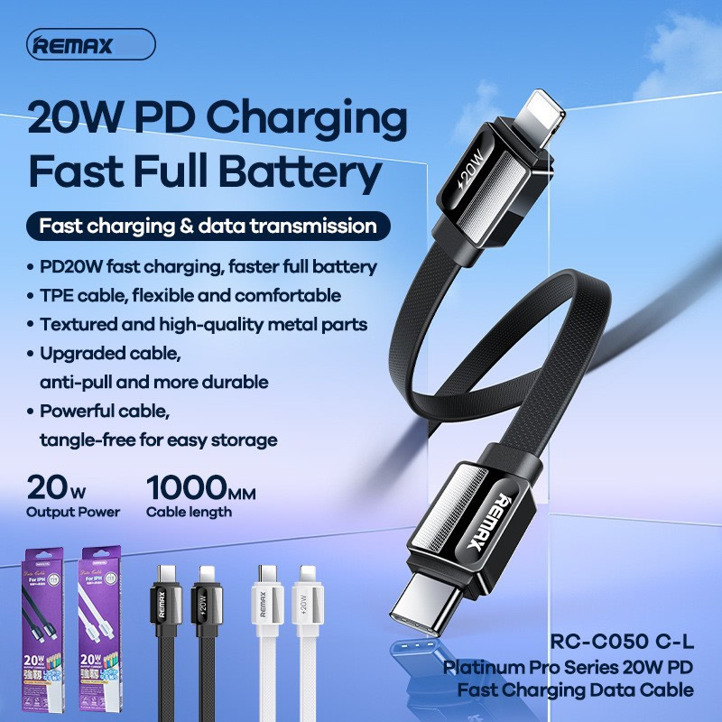 Cáp sạc nhanh 20w Remax RC-C050 (c-l) cho iphone 11 12 13 14 chui Type C ra iPhone Lighning (PD) chính hãng [BH 1 Năm] / pktn sale