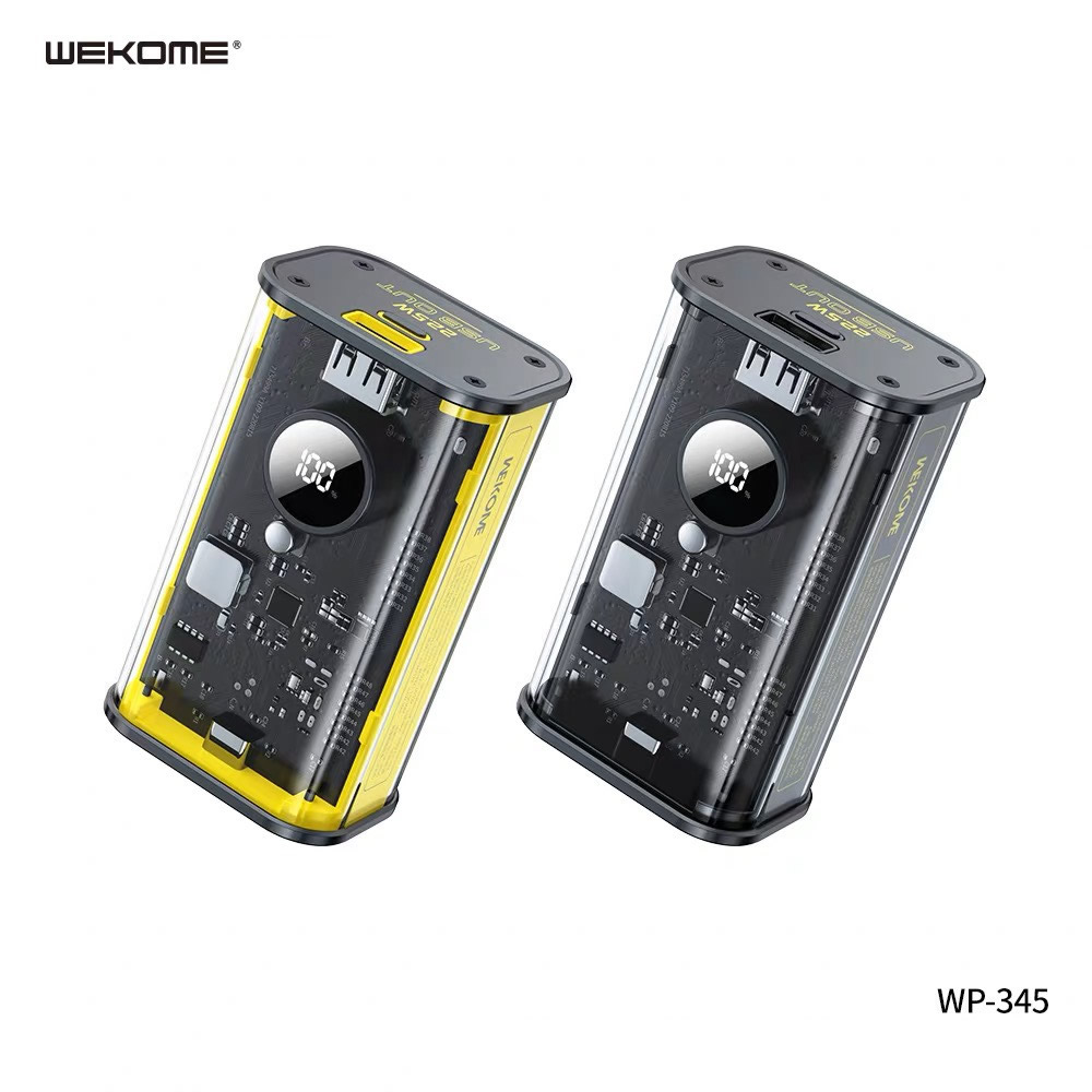 Pin sạc nhanh 22.5w Wekome WP-345 10.000mAh trong suốt dự phòng QC3.0+PD 22.5W tích hợp cáp chính hãng [BH 1 năm]