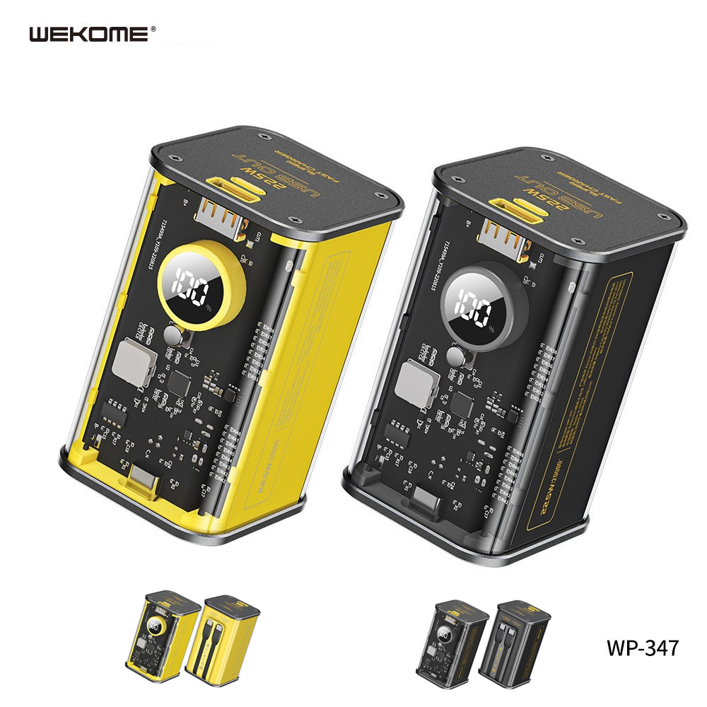 Pin sạc nhanh 22.5w Wekome WP-347 20.000mAh (cổng type-c in) trong suốt dự phòng chính hãng QC3.0+PD 22.5W tích hợp cáp [BH 1 năm]