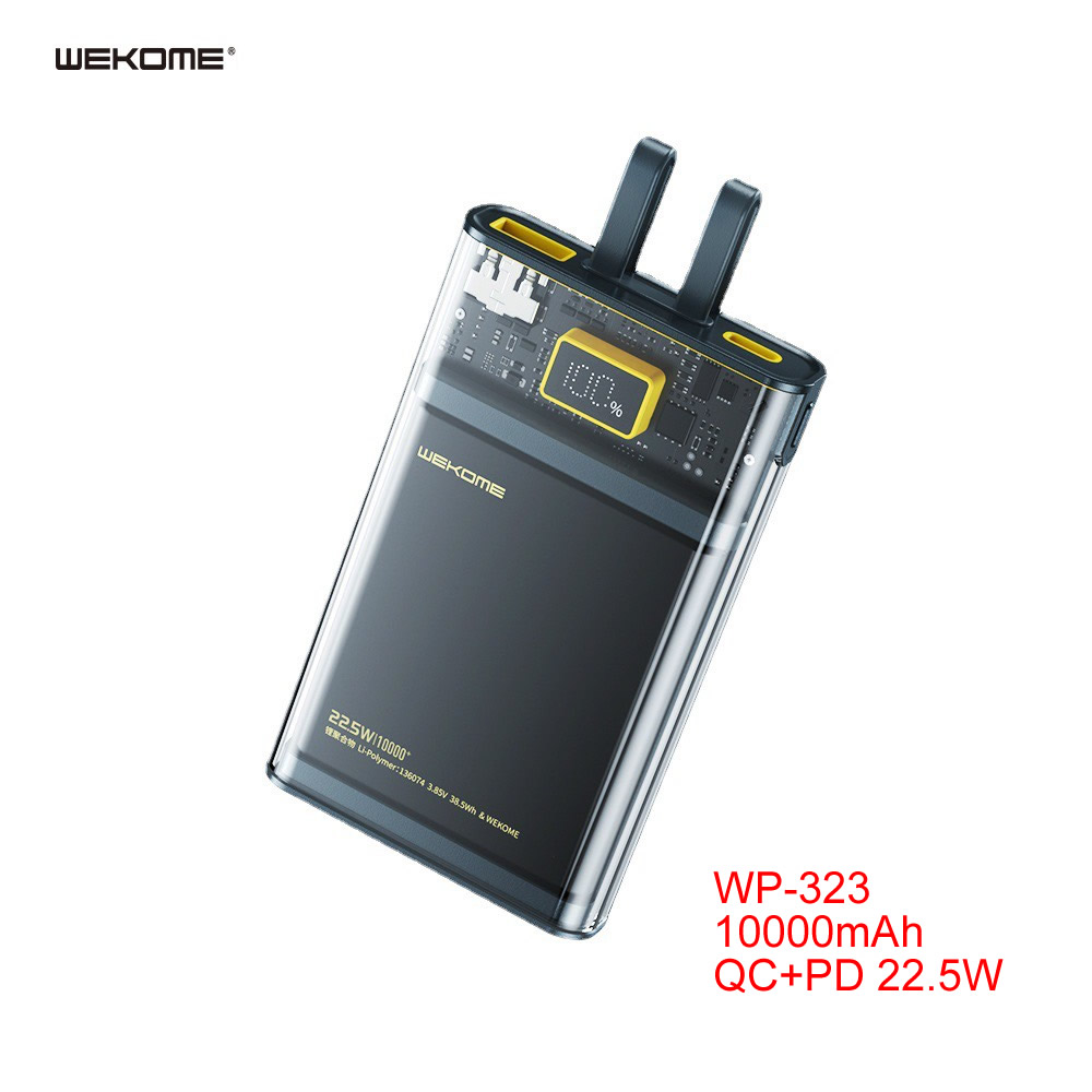 Pin sạc nhanh 22.5w Wekome WP-323 10.000mAh trong suốt dự phòng chính hãng QC3.0+PD 22.5W tích hợp cáp [BH 6 tháng]