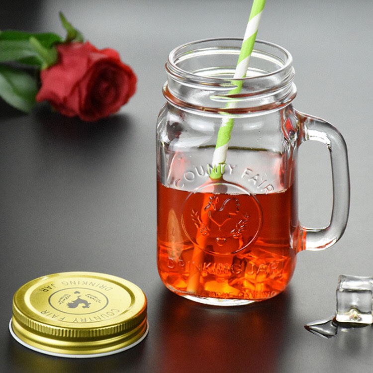Ly đựng nước. đựng đồ, căm hoa đa năng chất liệu thủy tinh cầm tay có nắp đậy 450ml [BH: NONE]