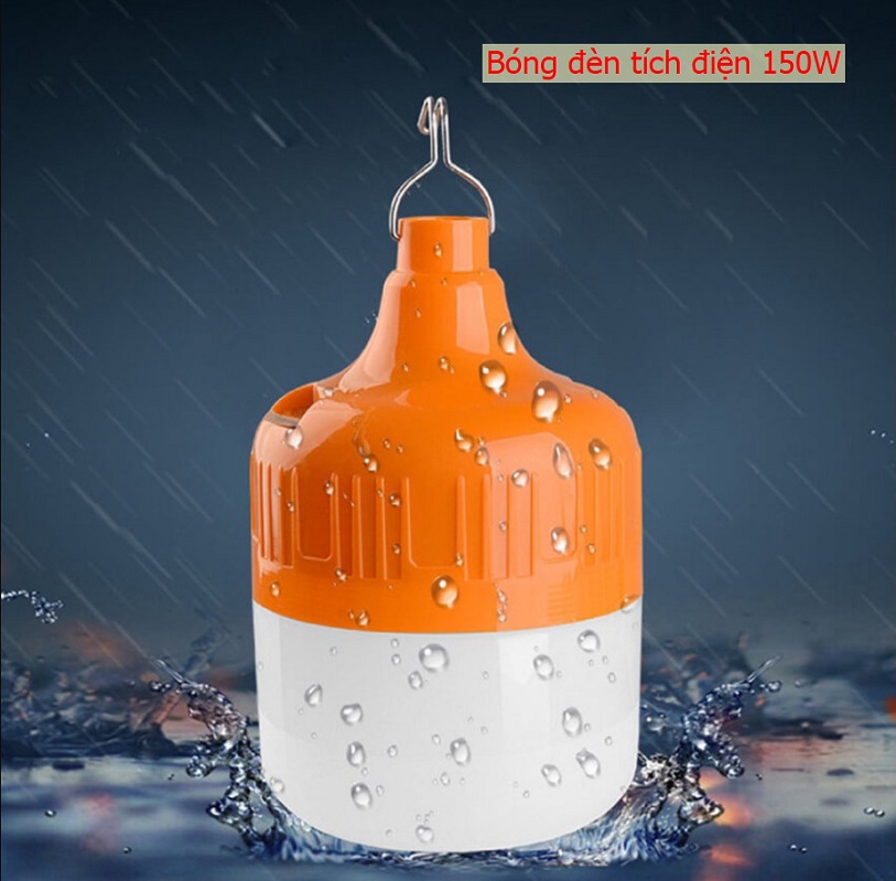 Bóng đèn led tích điện 150w hộp đen bóng Cam có móc treo [BH 1 tuần]