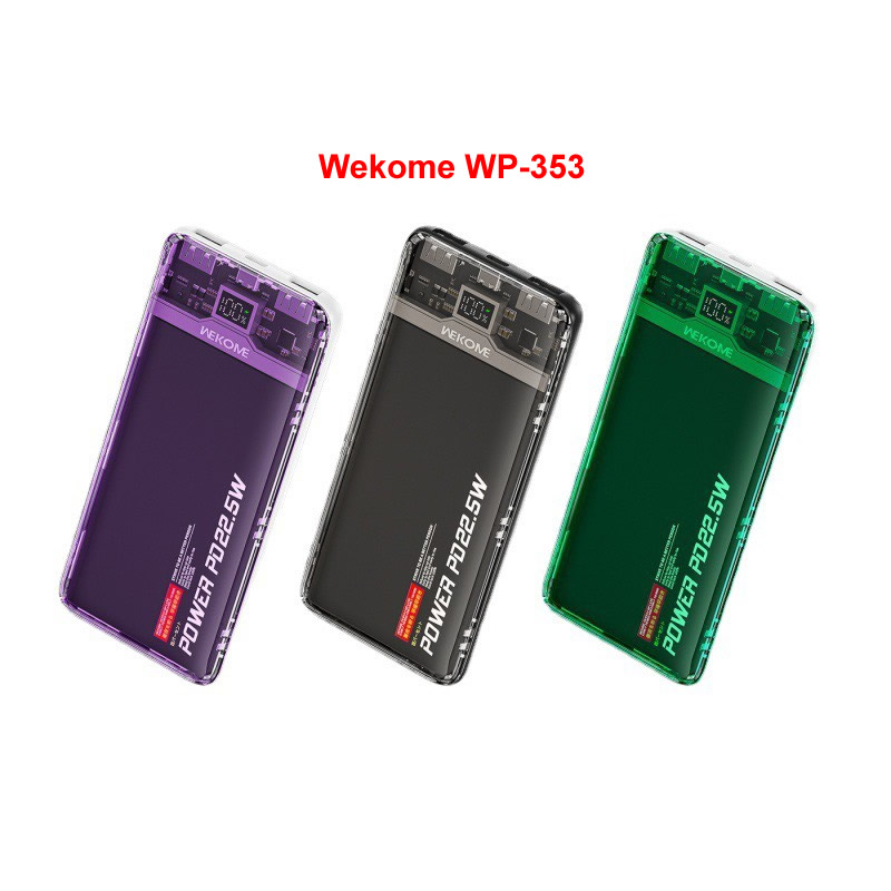 Pin sạc nhanh 22.5w Wekome WP-353 10.000mAh trong suốt lộ mạch dự phòng QC3.0+PD 22.5W chính hãng [BH 1 năm]