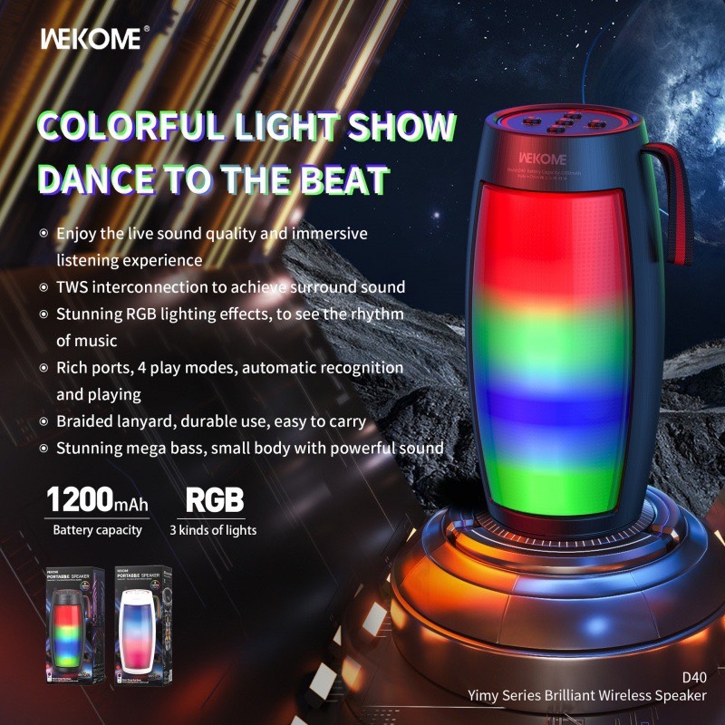 Loa bluetooth Wekome D40 có đèn led chính hãng [BH 1 năm]