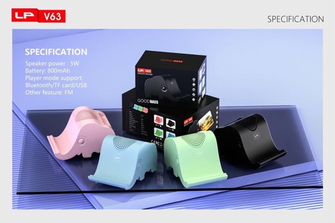 Loa bluetoot hình Elephant ngộ nghĩnh LPV-63 kiêm giá đỡ điện thoại [BH:  3 tháng]