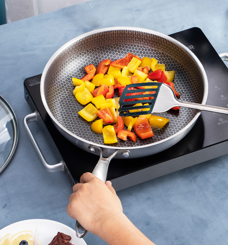 Chảo chống dính tổ ong mẫu 2024 cán dài inox mới (xài bếp từ được) [BH: NONE]