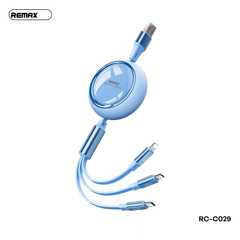 Cáp sạc nhanh 66w 3 đầu REMAX RC-C029 dây rút chính hãng [ BH 1 năm]