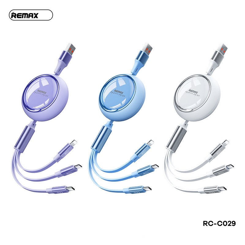 Cáp sạc nhanh 66w 3 đầu REMAX RC-C029 dây rút chính hãng [ BH 1 năm]