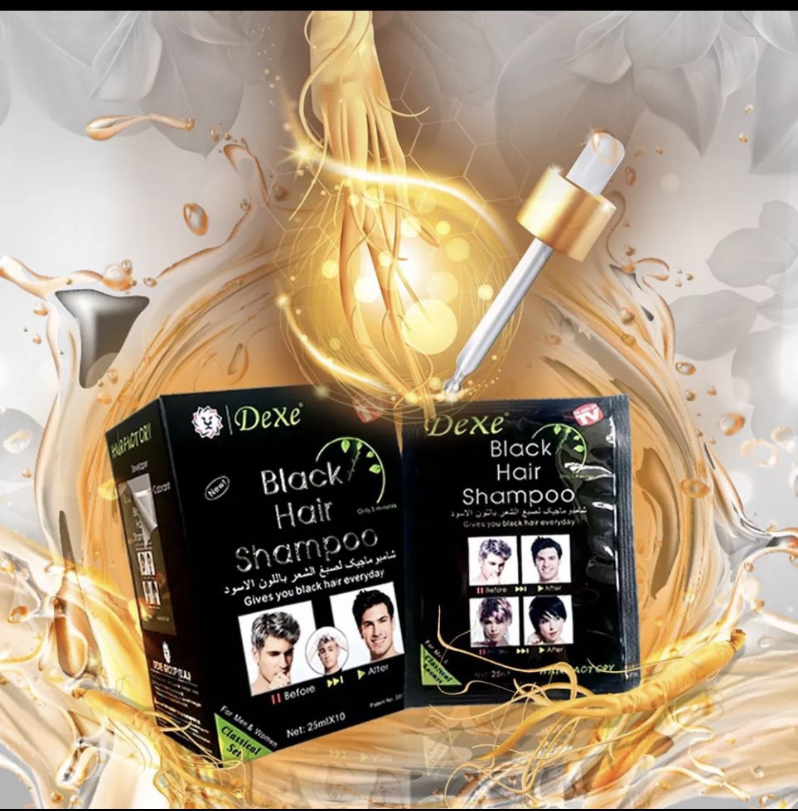 Hộp Dầu gội phủ bạc Dexe 25ml x 10 gói chính hãng Anh Đạt chứng nhận : ISO FDA GMPC SDG….