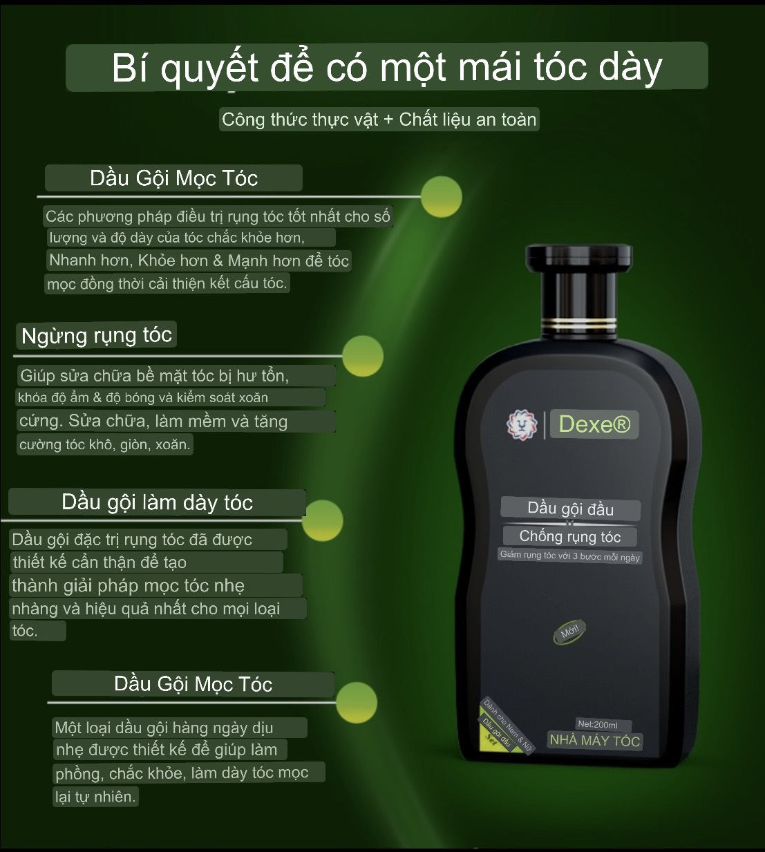 Dầu gội chống rụng tóc Thảo dược Dexe 200ml [BH: NONE] / pktn sale