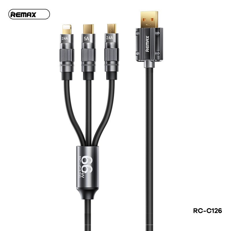 Cáp sạc nhanh 66w 3 đầu Remax RC-C126 đa năng 1.2M chính hãng [BH 1 năm]