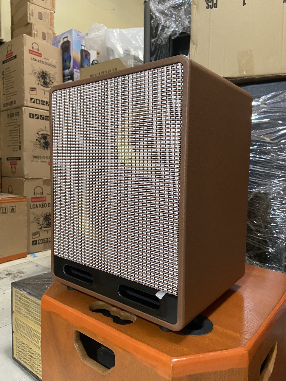 Loa kéo SoundBox SB-266D 300w 2 bass gỗ bọc da cao cấp kèm 2 micro không dây hát karaoke [BH 1 năm]