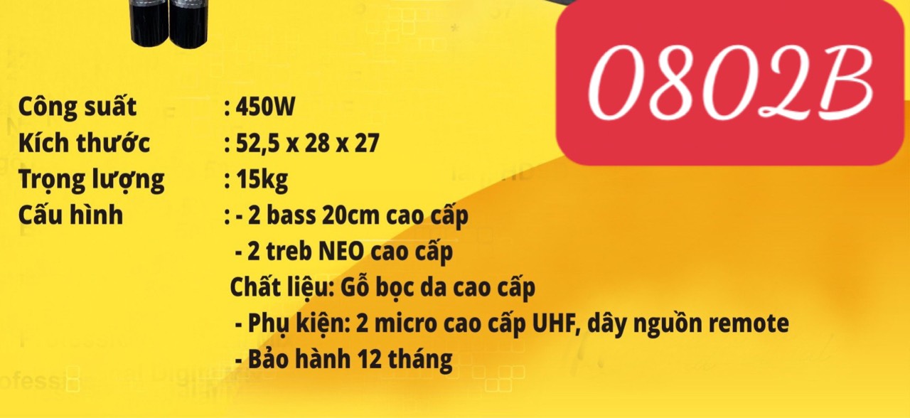 Loa kéo Soundbox SB-0802B 450w 2 bass 20cm, gỗ bọc da di động karaoke siêu hay bluetooth kèm 2 micro không dây UHF [BH 1 năm]