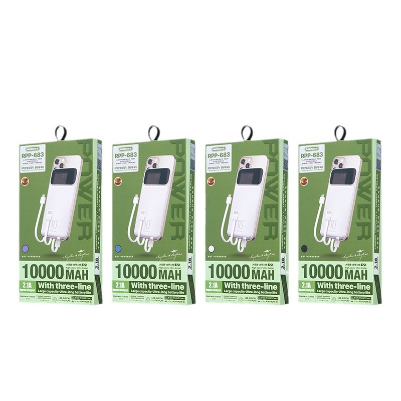 Pin sạc dự phòng REMAX RPP-683 10.000mAh 2.1A kèm cáp liền pin chính hãng [BH 1 năm]
