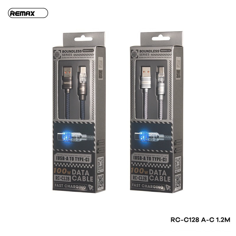Cáp sạc nhanh 100w REMAX RC-C128 usb ra type-c trong suốt 1,2m tích hợp đèn led báo sạc chính hãng [BH 1 năm]