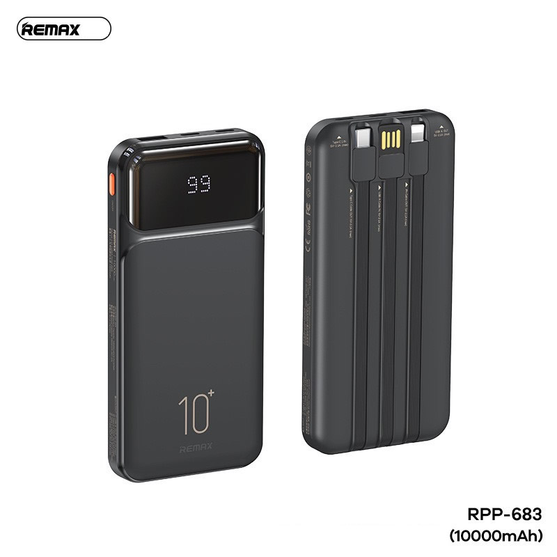 Pin sạc dự phòng REMAX RPP-683 10.000mAh 2.1A kèm cáp liền pin chính hãng [BH 1 năm]