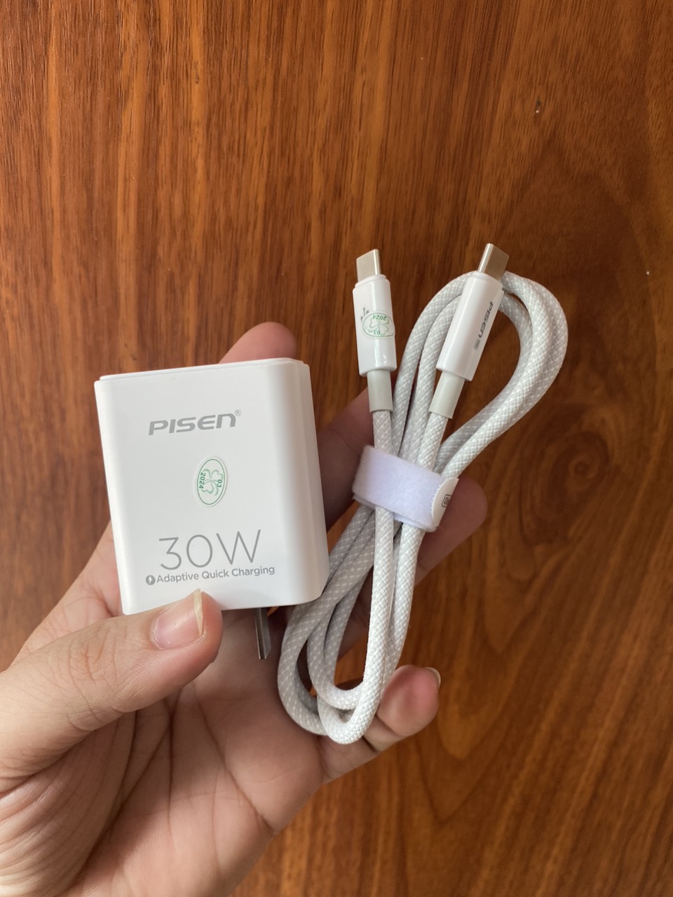 Bộ sạc nhanh 30w PISEN kèm cáp Type C ra Type C dây dù  (2 đầu C) cho Iphone 15, 15pro, 15 promax [BH: 1 NĂM]