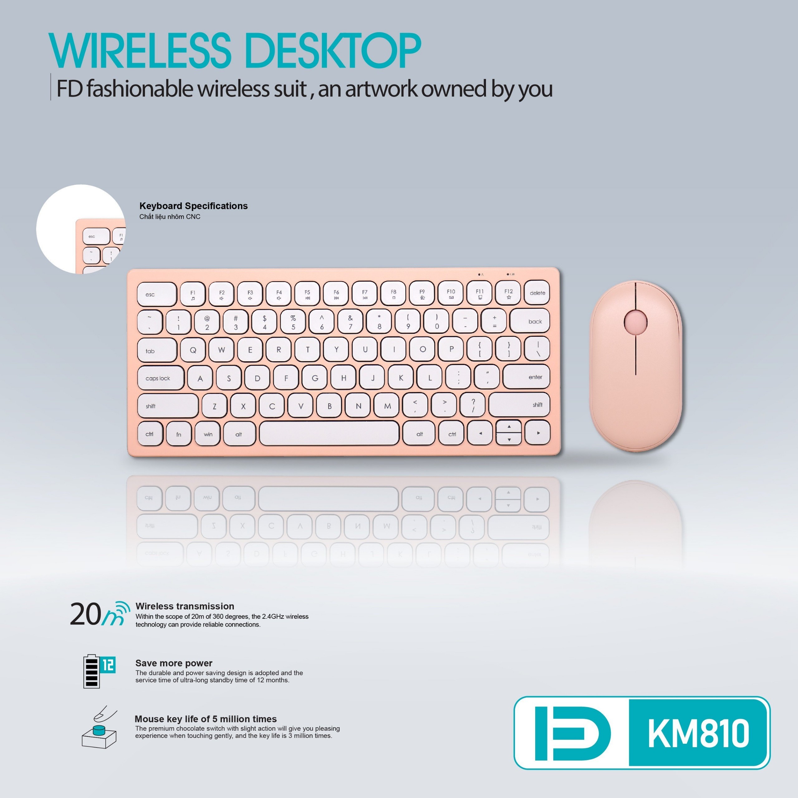 Combo bàn phím chuột không dây FD mini KM810 chính hãng [BH 1 năm]