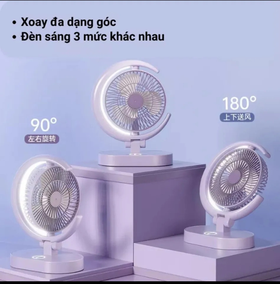 Quạt bàn tích điện SUMMER FAN SF-10 Xoay 180 độ có 3 chế độ led, luồng gió xoáy 3 chiều [BH: 1 TUẦN]