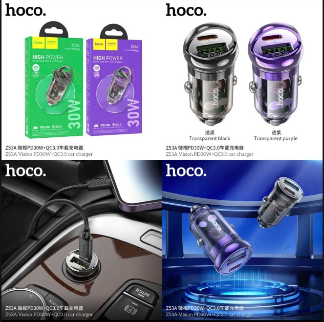 Tẩu sạc nhanh HOCO Z53A tẩu 2 cổng 1U 1C sạc nhanh 30w chính hãng