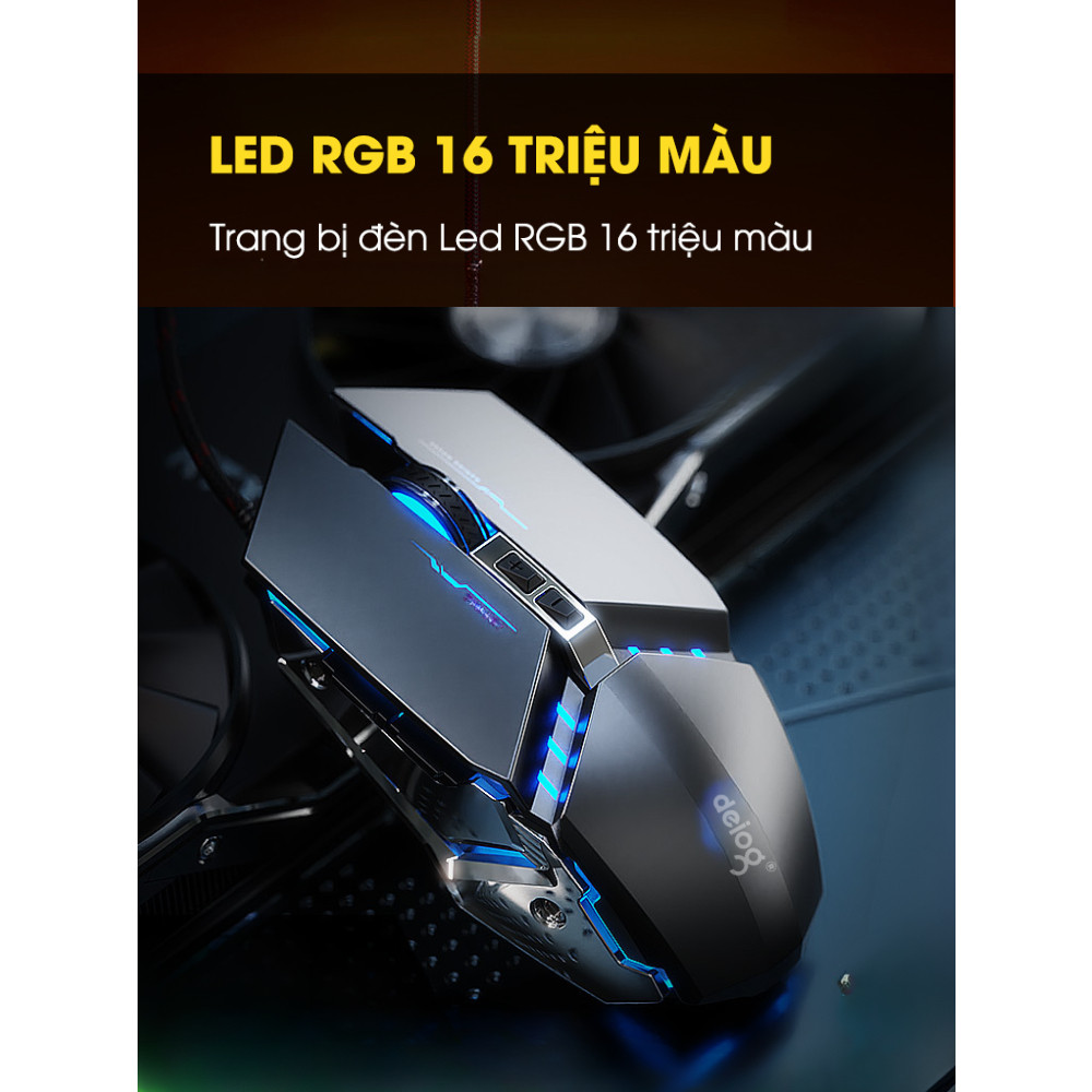 Chuột gaming có dây DEIOG G3 có 5 nút hỗ trợ app led RGB 16 triệu màu 2400 DPI chính hãng [BH 1 năm]
