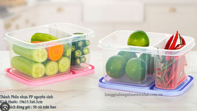 Hộp nhựa VN đựng gia vị, thực phẩm 2 ngăn (1 lớn 1 nhỏ) có nắp đậy tiện lợi [BH: NONE] 1l1d7