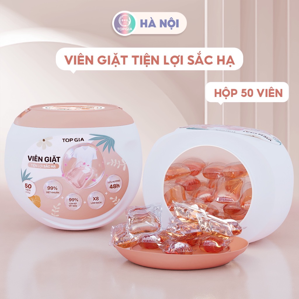 Hộp 50 viên nước giặt xã 3in1 topgia công nghẹ vi nang, diệt khuẩn [BH: NONE]