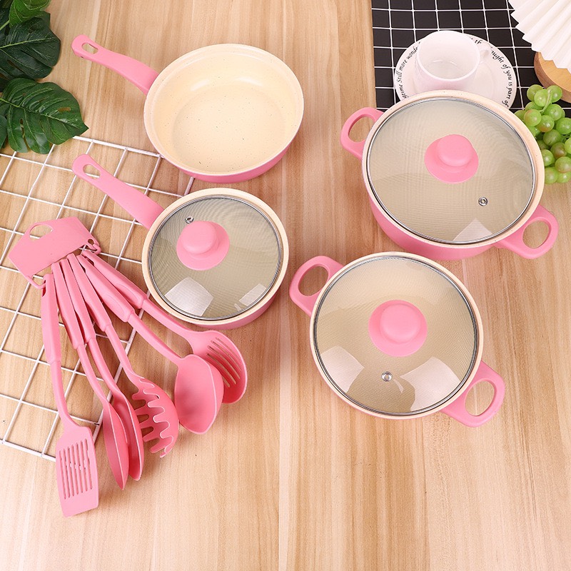 Bộ 3 nồi 1 chảo kèm vá sạn chống dính RM9174 cao cấp vân đá, tổng 13 món- MÀU NGẪU NHIÊN TÙY LÔ [BH: NONE]