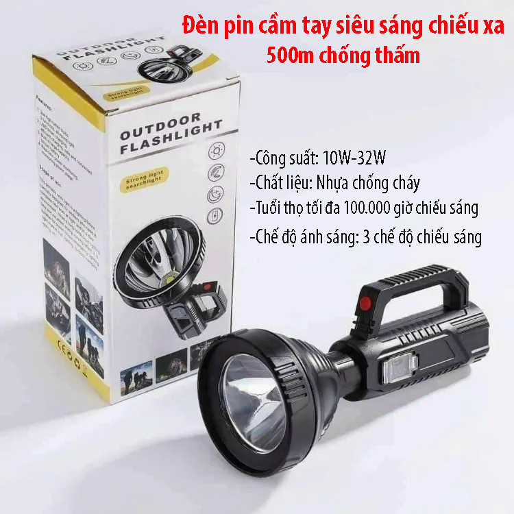 Đèn pin cầm tay OUTDOOR FLASHLIGHT đầu tròn to,  chống nước, công suất lớn [BH: NONE]