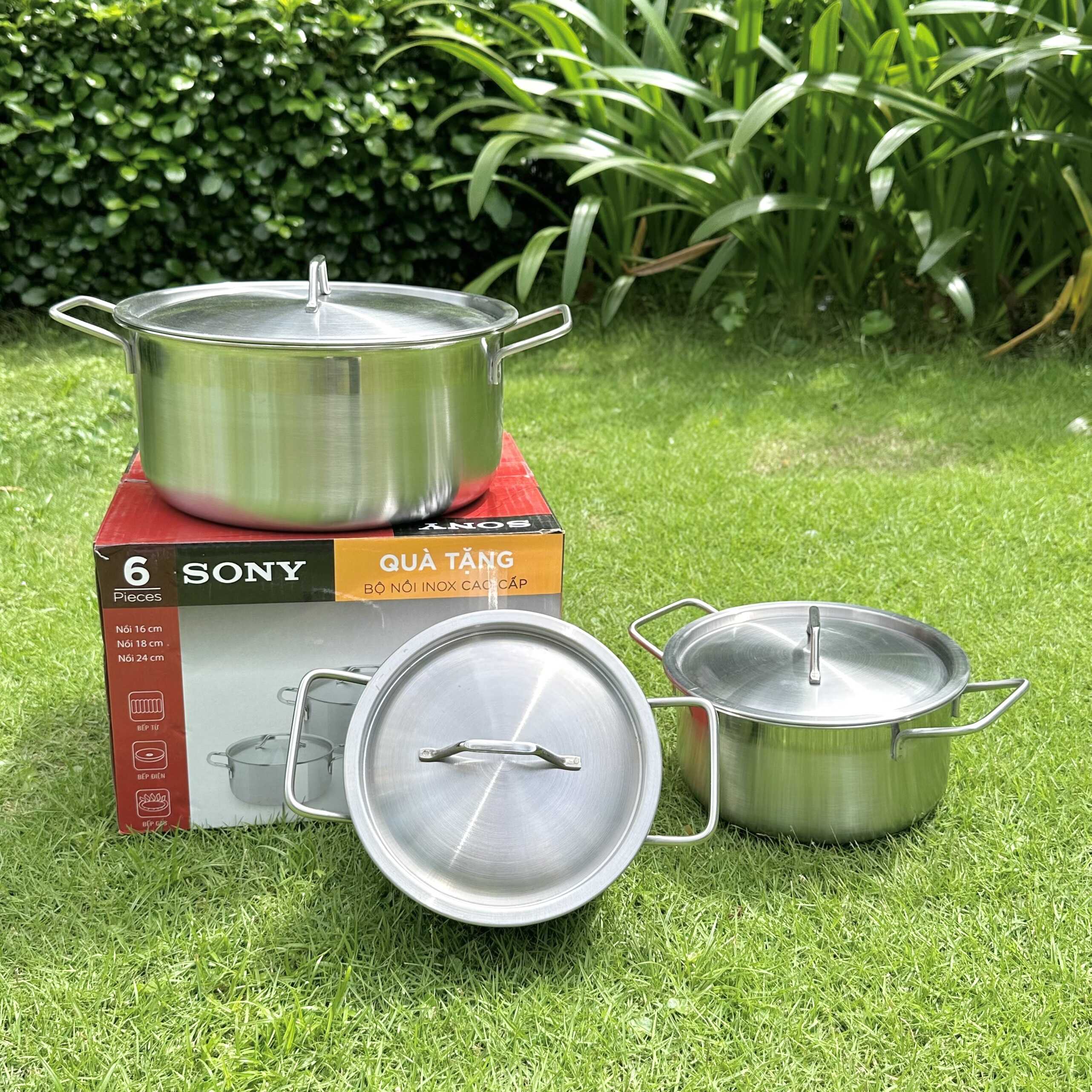 Bộ 3 nồi quà tặng Sony size 16 18 24 Nồi Thấp sử dụng được bếp từ, bếp điện, bếp ga [BH: NONE]